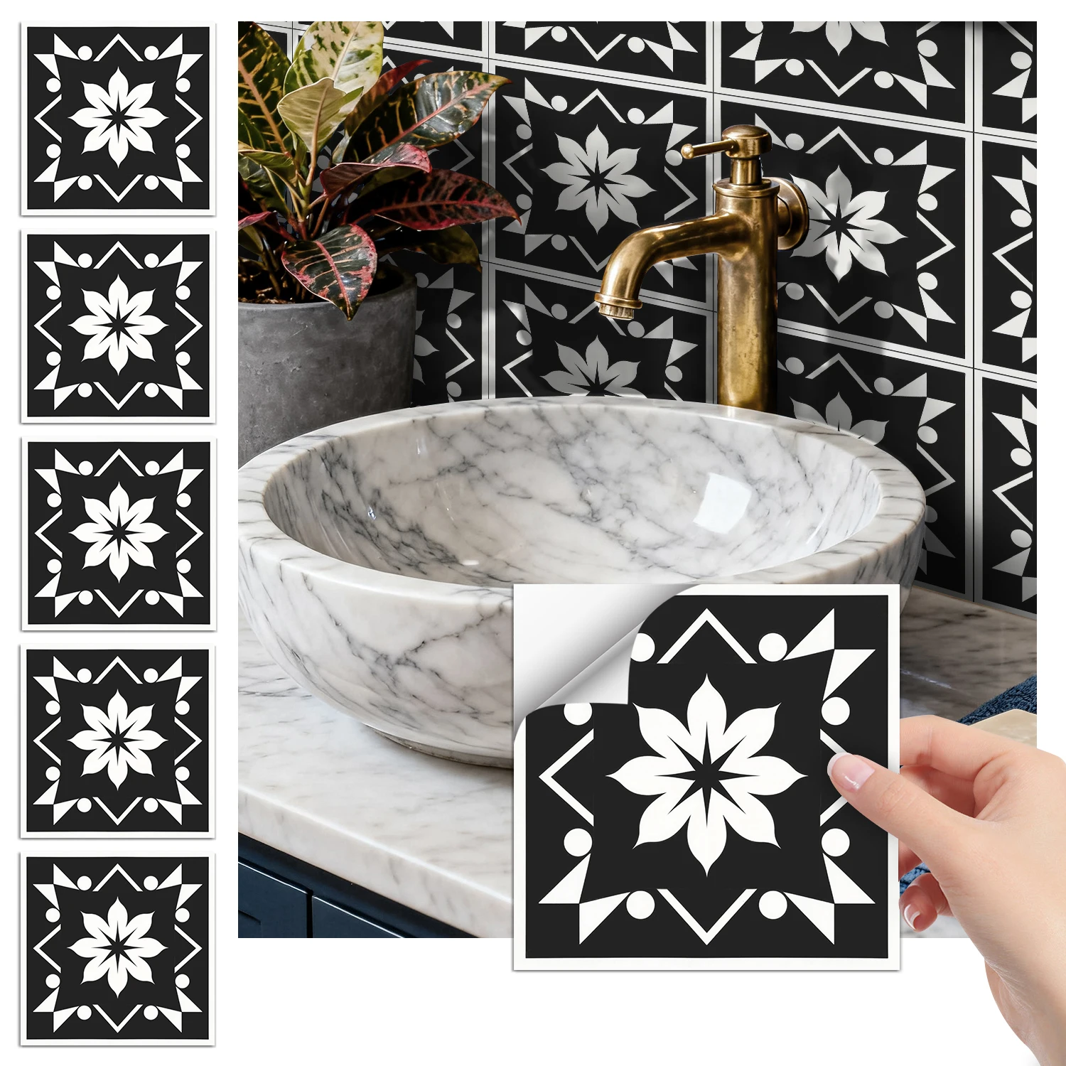 

36 pieces of minimalist floral tile stickers, self-adhesive wall stickers, waterproof kitchen, bathroom and home decoration