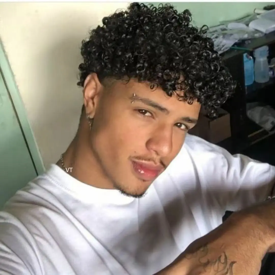Full Skin PU Hair Replacement System For Men #1B #4 Brown 18mm AfroCurly Human Hair Capillary Prosthesis Toupee Natural Hairline