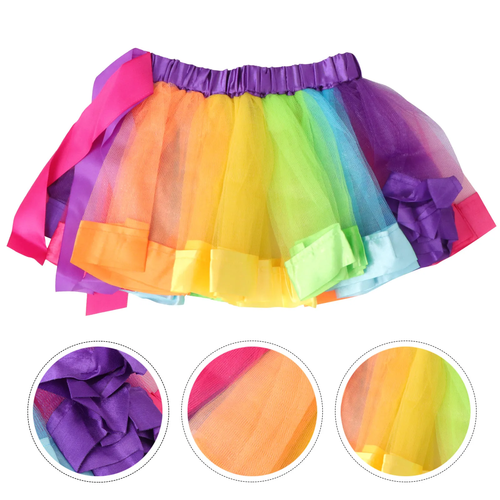 Girls Tiered Rainbow Tutu Skirt with Ribbon Detail Elegant Everyday Party Ballet Dress Comfortable Soft Fabric Size S Layered