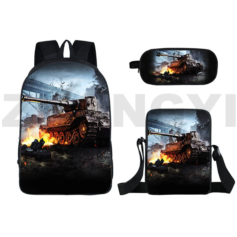 3 Pcs/set Anime World of Tanks Backpacks Men Bookbag War Thunder Bags 16 Inch 3D Print Gerand Tanks Softback Bagpack Teenager