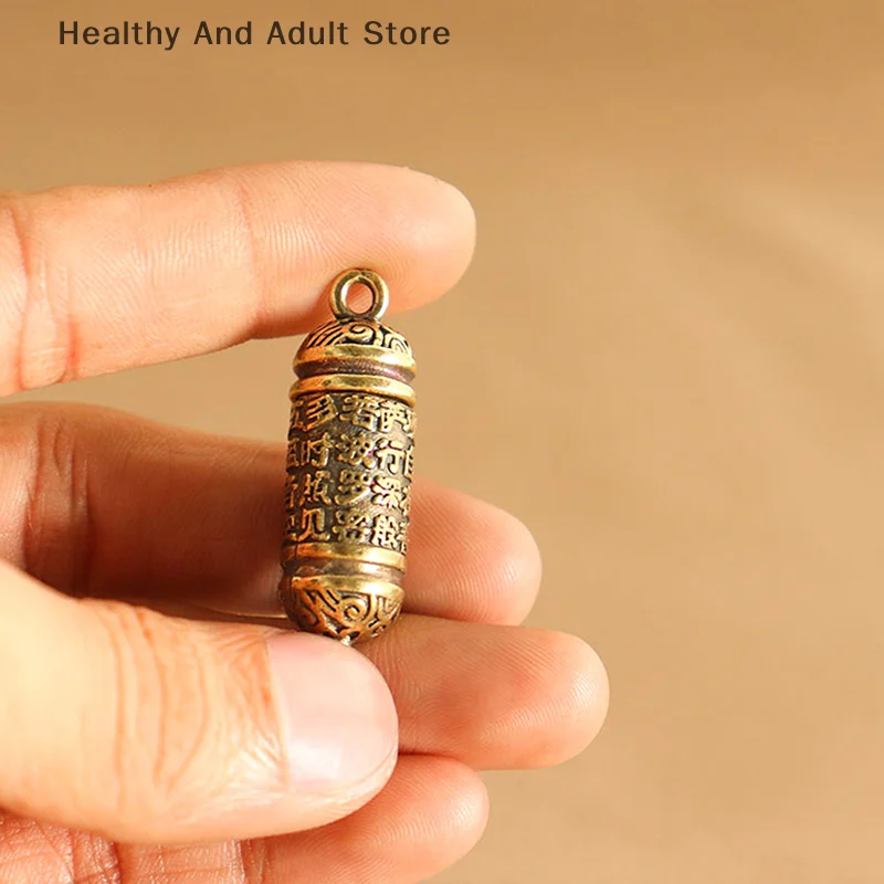 Hollow Brass Buddha Bottle Sutra Cylinder Pendant Keychain Handmade Vintage Pill Box Container Bottle Keychain Pill Case Bottle