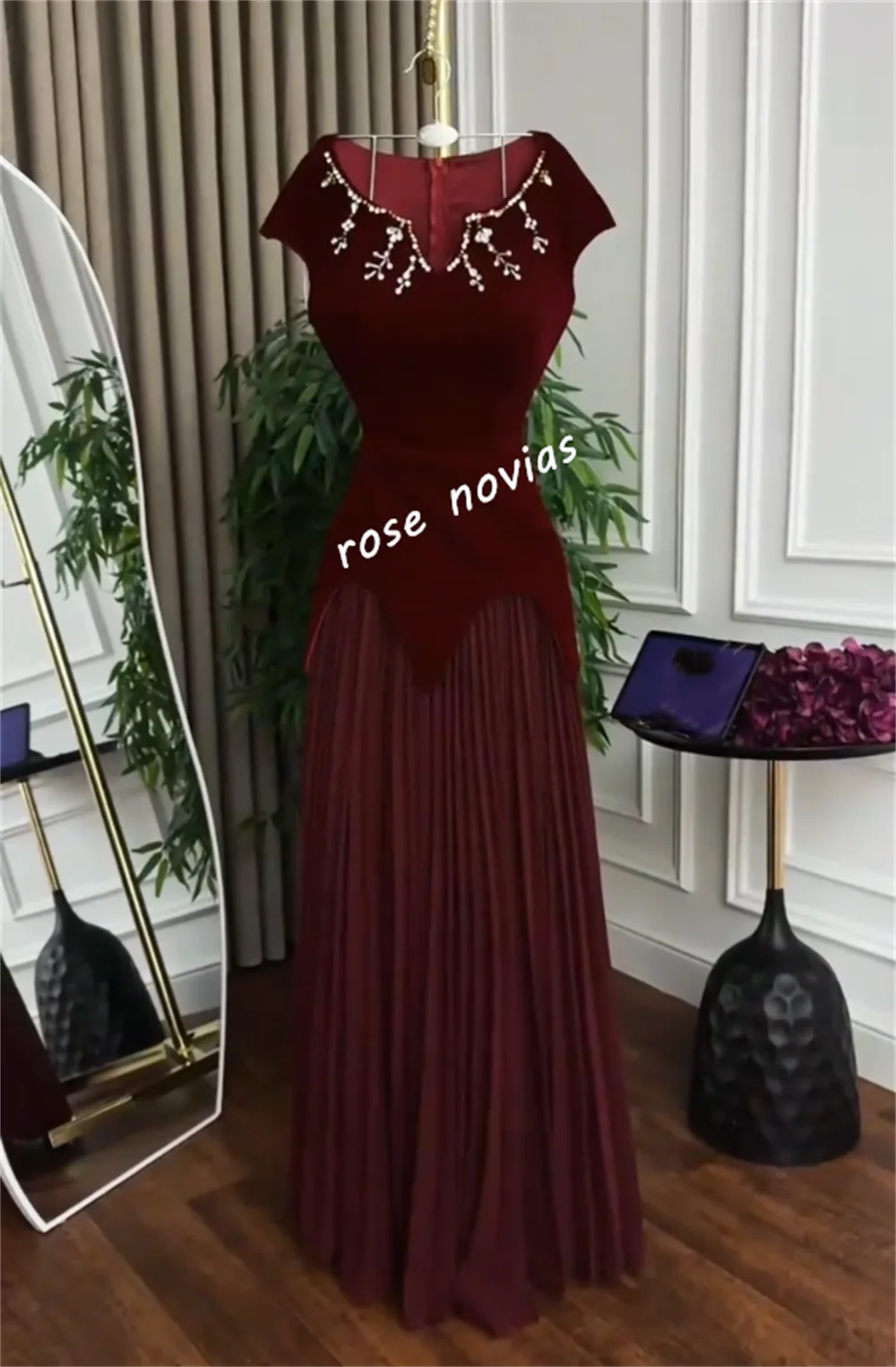 Customized Formal Evening Dress Pleat Rhinestone O-Neck A-line Long Dresses Bespoke Occasion Classic Elegant Party Retro