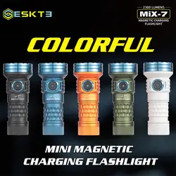 SKILHUNT 18350 마그네틱 충전 LED 손전등, 배터리 포함, ESKTE MiX-7, 7 LED in 1, 멀티 컬러 2300 루멘