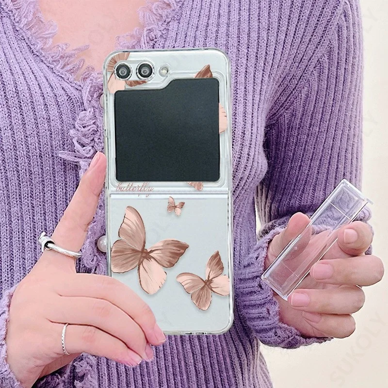 Butterfly Pattern Clear Case For Samsung Galaxy Z Flip 7 FE 6 5 4 5G Transparent Hard PC Folding Cover For Samsung Z Flip7 Flip6