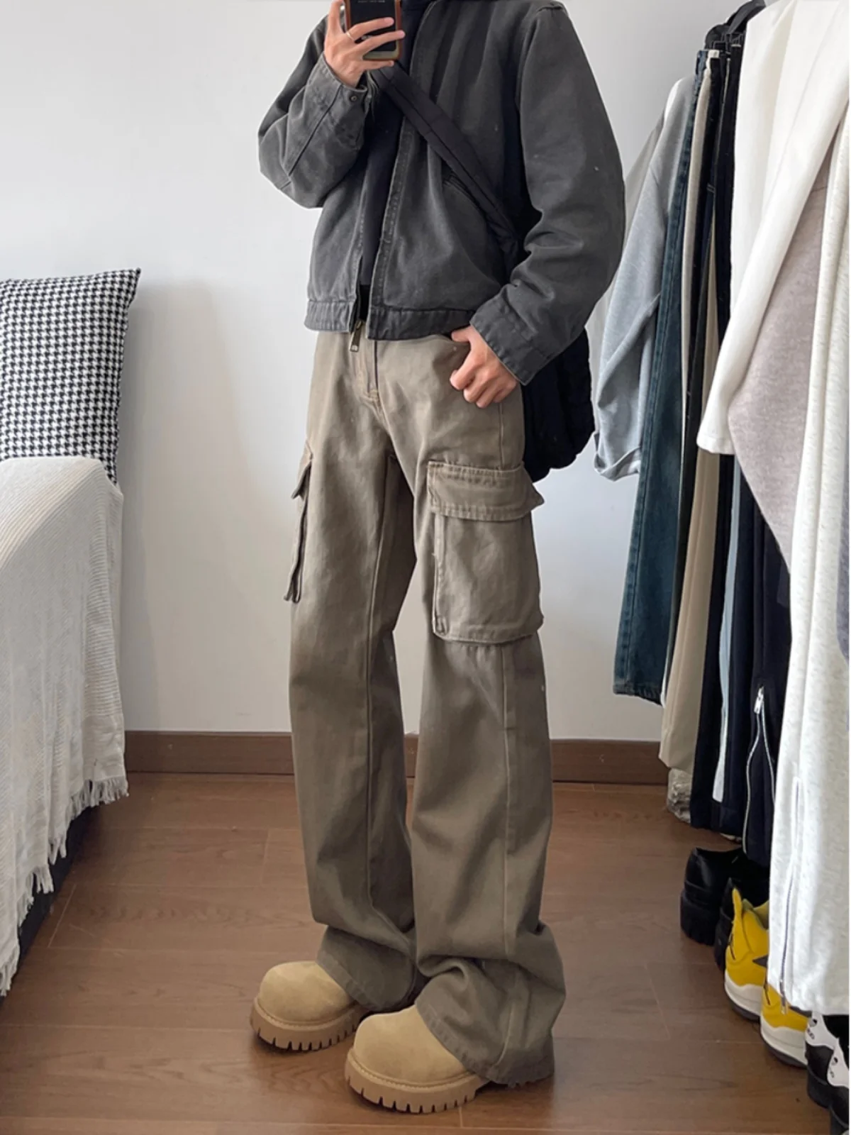 

Browan Bell Bot Knife Jeans Men's Autumn Winter Cleanfit American Retro Straight Leg Logging Workwear Cotton Casual Pants