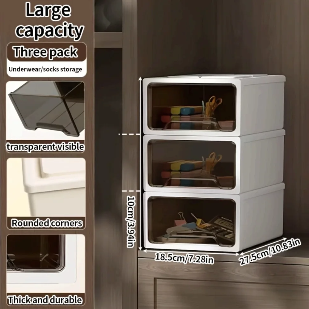 

3-Tier Stackable Transparent Plastic Drawer Cabinet - Large Capacity Freestanding/Suitable for Wardrobe Storage Box, Space-Saving Multi-Drawer Suitable for Clothes, Underwear, Socks, Bathroom & Office - Assembly, Plastic, Storage Drawer Units
