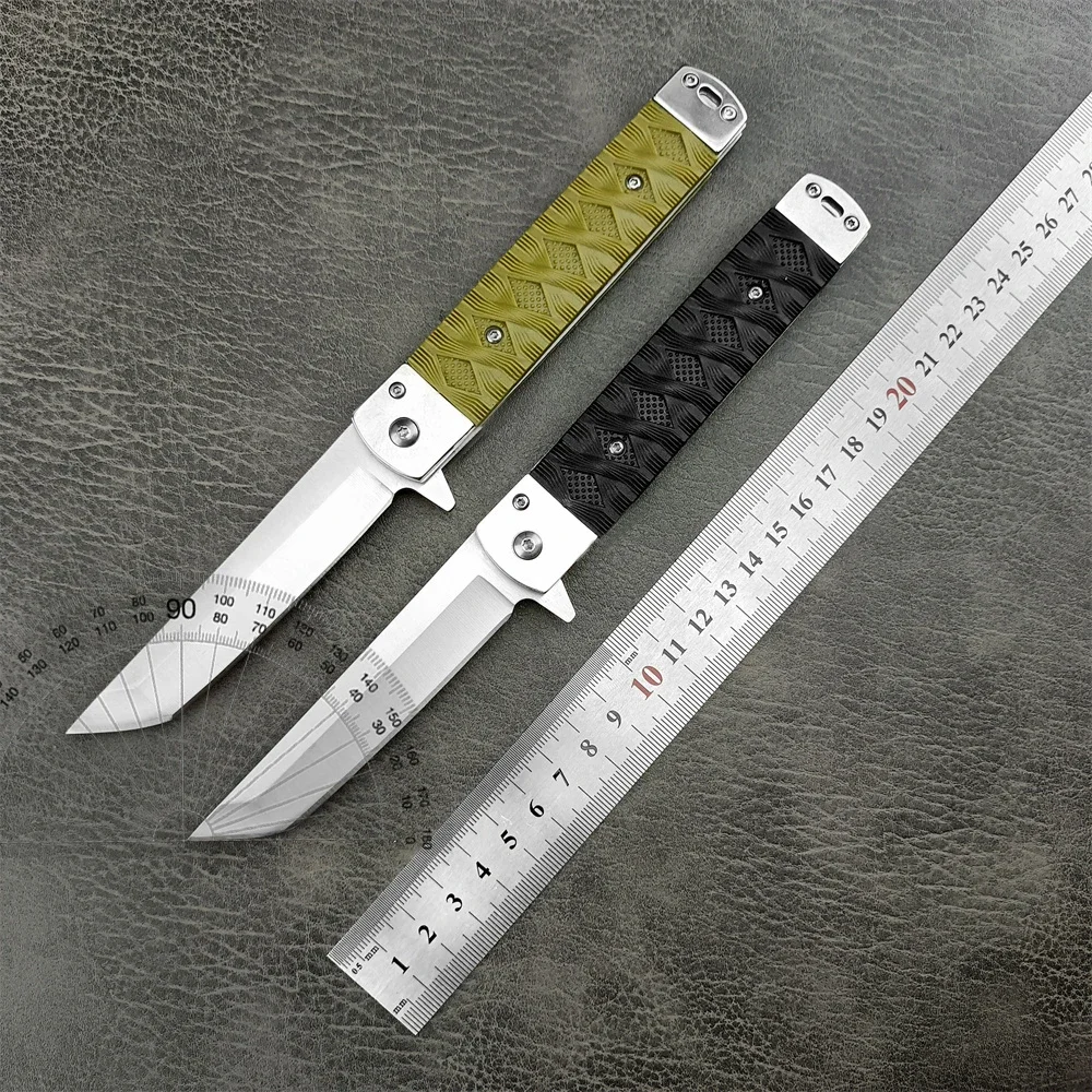 Outdoor Tactical Folding Knife 440C Steel Tanto Blade Nylon Fiber Textured Handle Knife Hunting Survival Military Tools