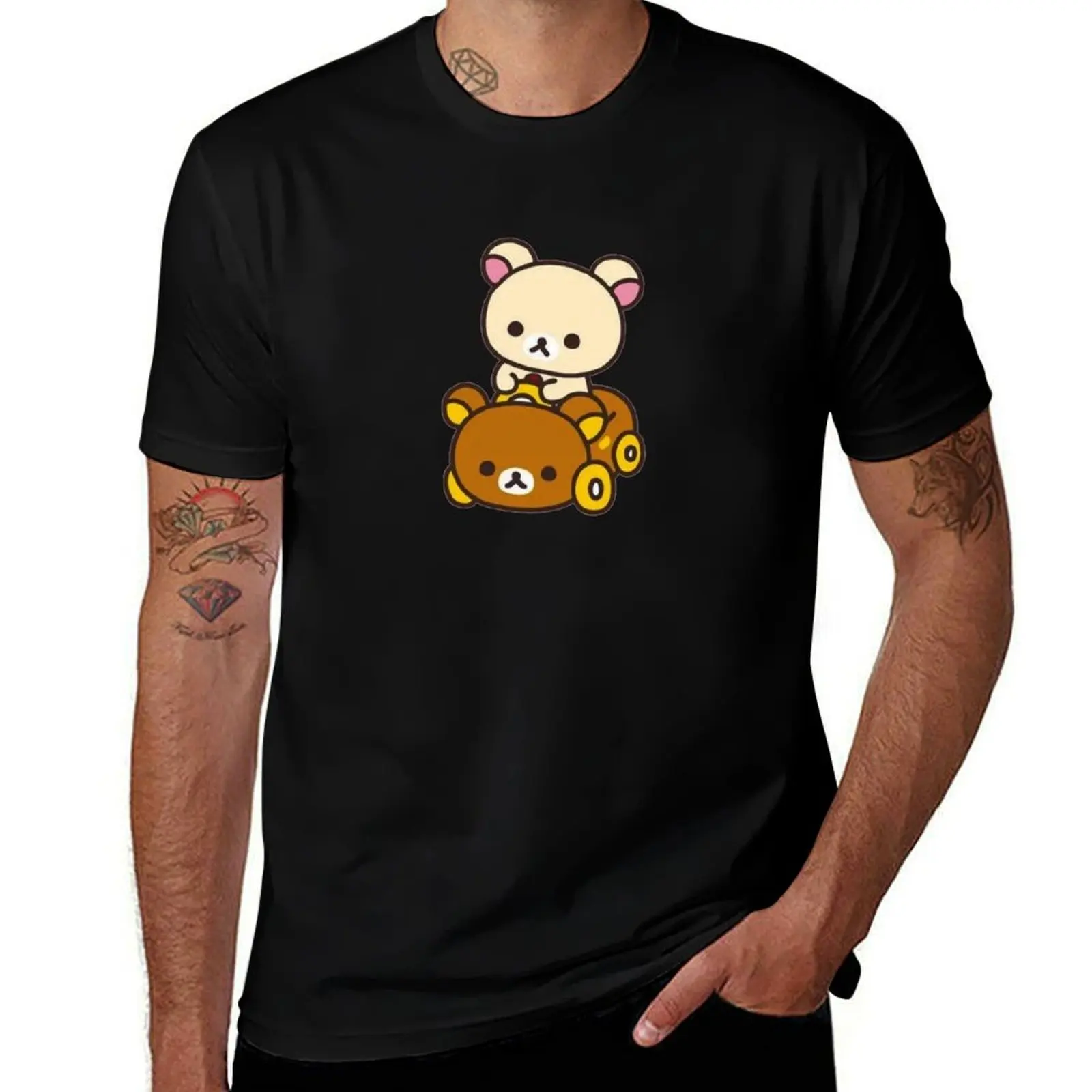 

korilakkuma driving a Rilakkuma car T-Shirt Basic Solid Color Casual Tee Shirt