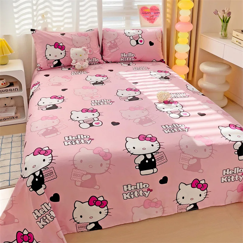 

New Cartoon Sanrio Four Seasons Cozy Cute Bed Sheet Cover Pillowcase Three-piece Soil-resistant Hello Kitty Kulomi Accessories