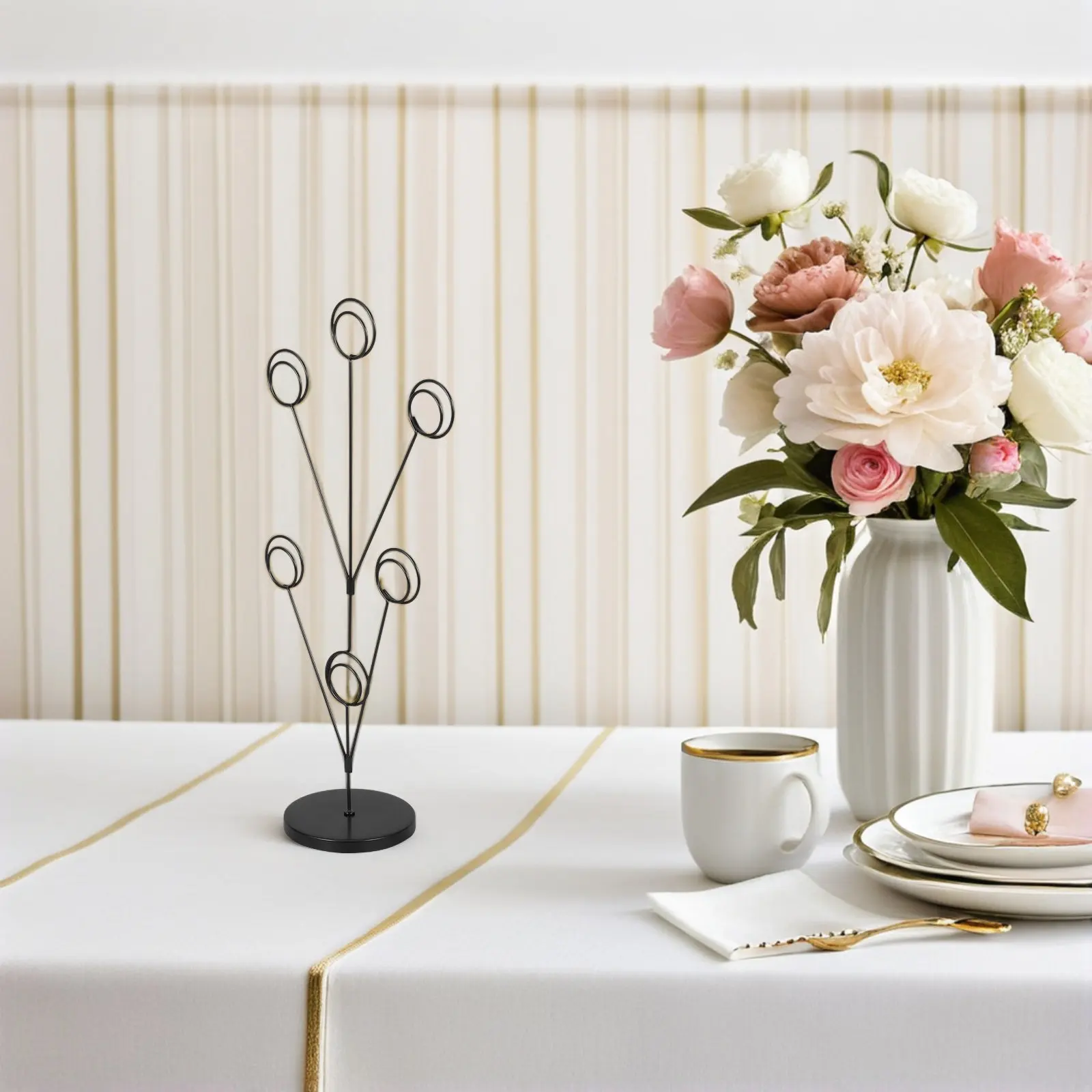 Elegant Peacock Style Desktop Memo Holder Clip Stand with Round Base Multi-Position Photo Tree Holder for Office Restaurant