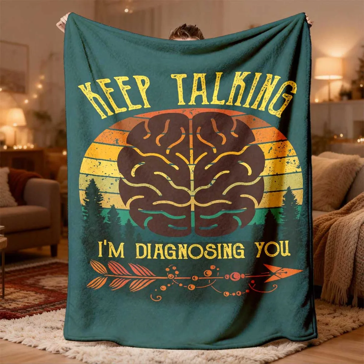 Funny Retro Brain Keep Talking Blanket Throw Gift for Psychology Lover Fleece Couch Decor Novelty Gift Idea