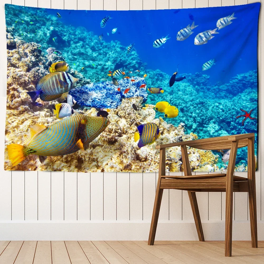 Submarine Tropical Fish Tapestry Wall Hanging Natural Scenery Art Simple Aesthetics Room Home Decor Background Cloth