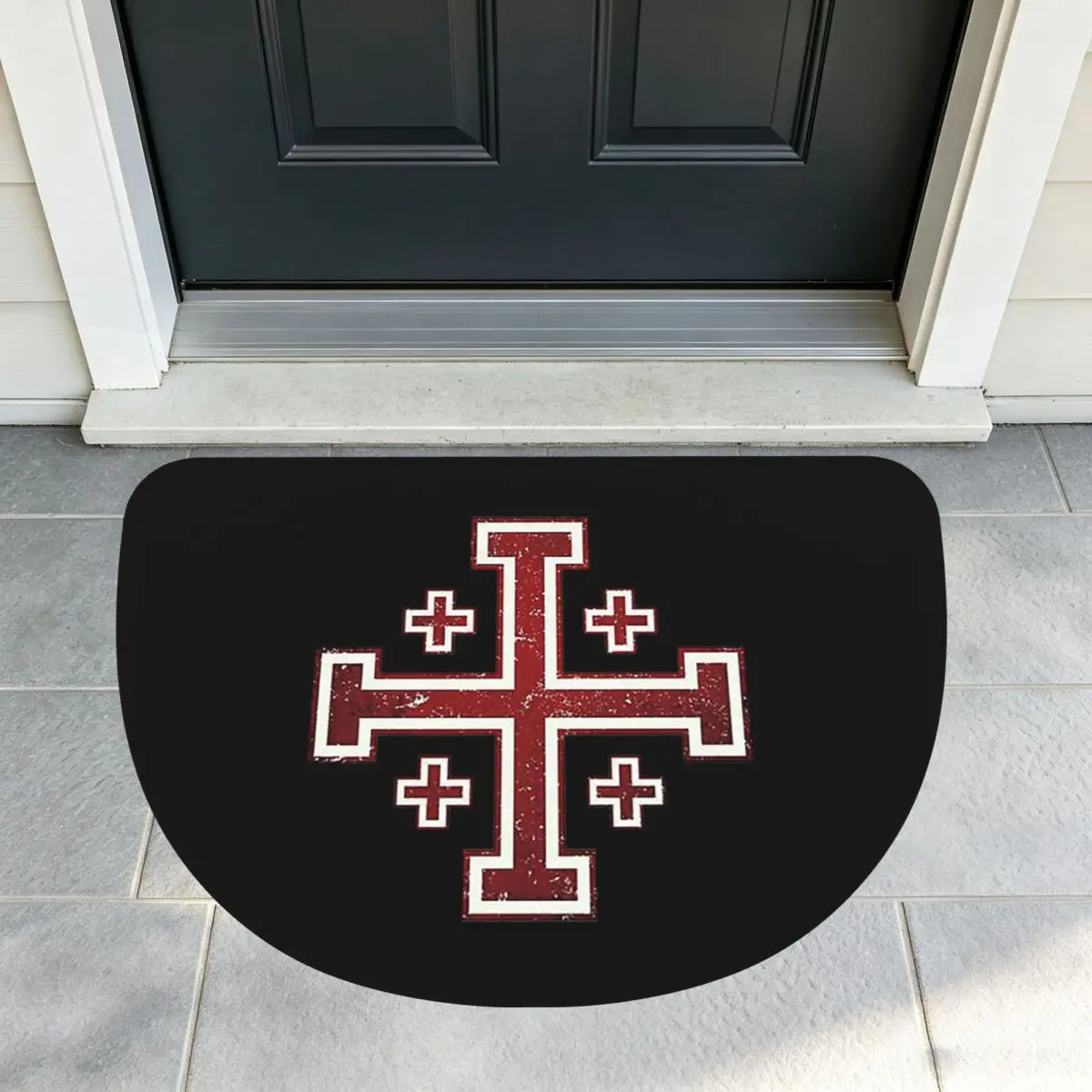 Jerusalem Cross Medieval Knights Cross Crusader Soft Flannel Half Round Doormat Non Slip Bathroom Mat Absorbent Floor Carpet
