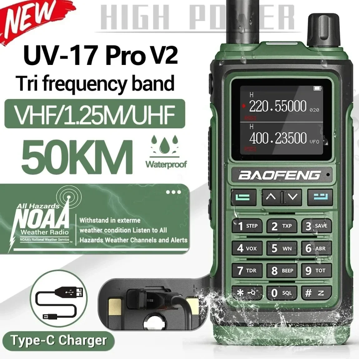 

Baofeng UV-17 Pro V2 Tri Band Walkie Talkie Wireless Copy Frequency Long Range Type-C UV-5R UV-21 Pro Ham Two Way Radio