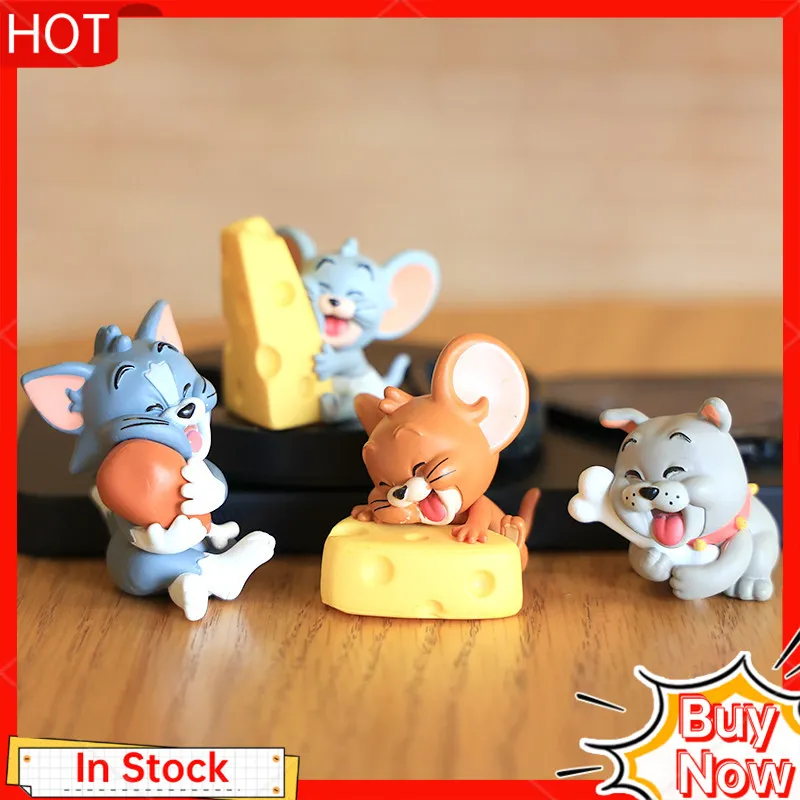 Figuras de Acción Miniatura de Tom y Jerry con Temática de Queso, Decoración para el Tablero del Automóvil, Decoración de Escritorio, Adorno para Pastel, Coleccionables de Dibujos Animados