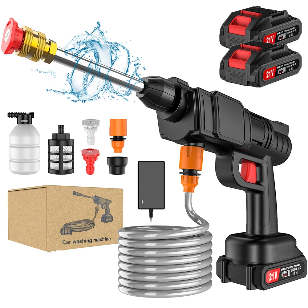 Idropulitrice a batteria senza fili da 30 bar per autolavaggio, idropulitrice ad alta pressione, macchina per lavaggio e pulizia del giardino con 2 batterie da 21V