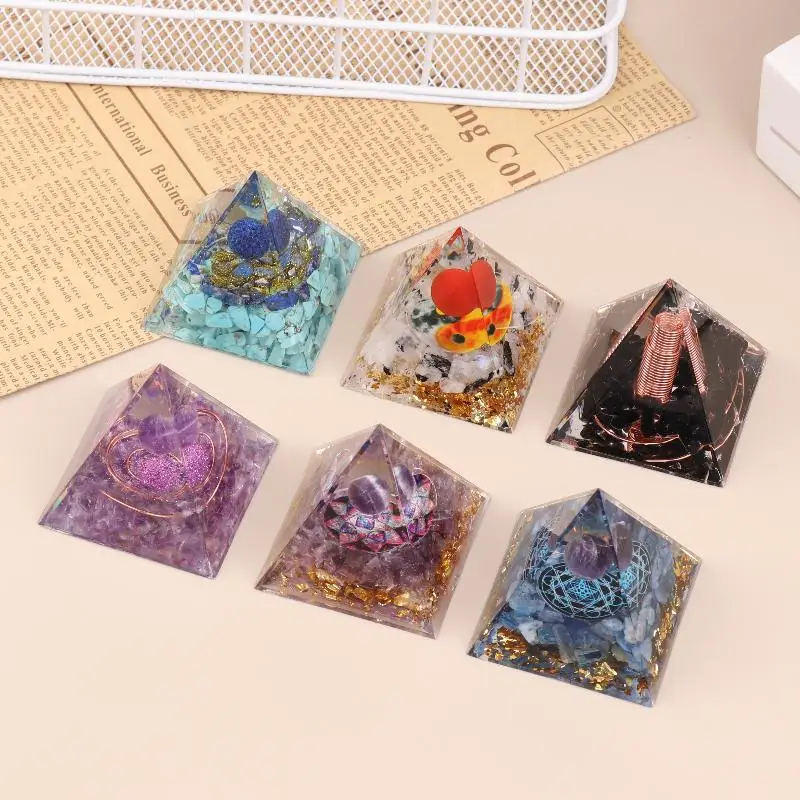 Energy Pyramid Orgonite Reiki Natural Amethyst Peridot Reiki Chakra Meditation Tool Room Decor Crystal Gifts