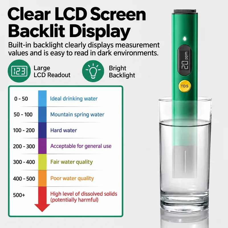 Portable Digital TDS Water Quality Tester Pen 0-9999 PPM LCD Meter for Drinking Water, Pool, Aquarium and Home Use
