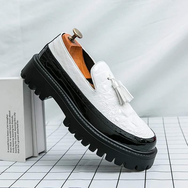 

Mens Shoes Fashion Thick Sole Tassel Casual Dress Shoes Men Loafers