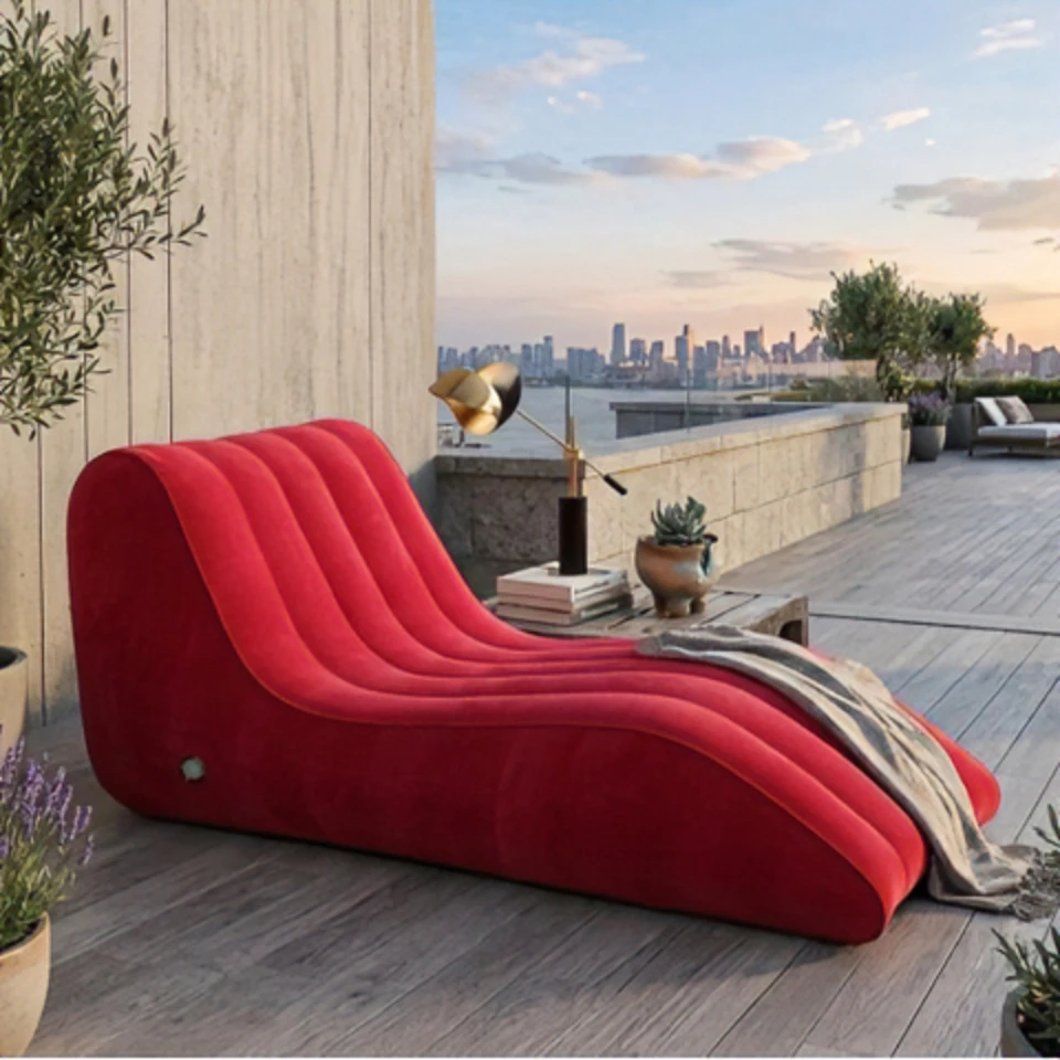 Movable S-Shaped Love Position Labor-Saving Sitting Inflatable Sofa Bed Yoga Chaise Lounge for Garden Bedroom Folding Furniture