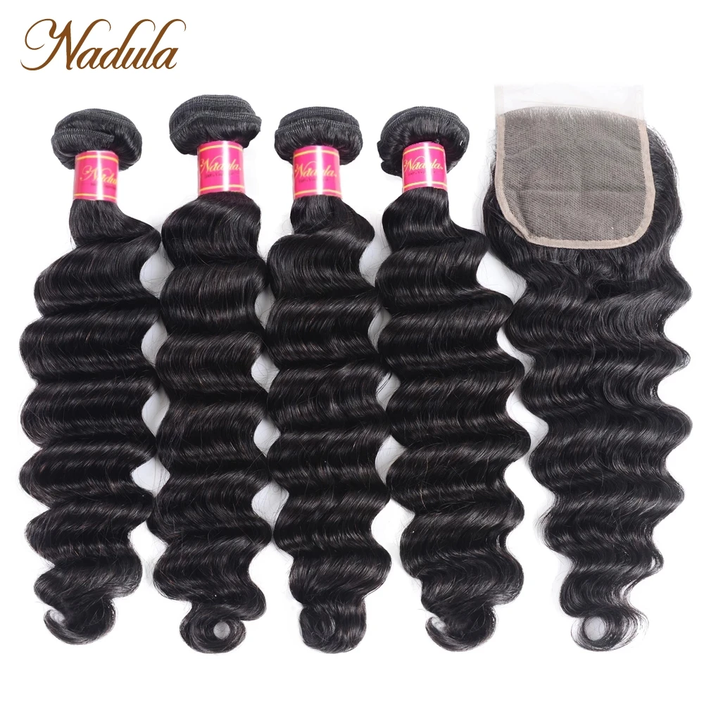 Nadula Hair Loose Deep Bundles With Closure Brazilian Human Hair Weave Bundles With Closure Remy Hair Bundles With Closure