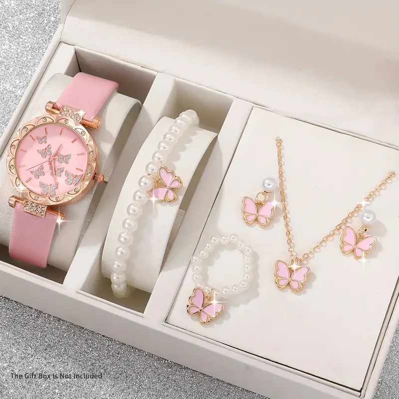 6-piece ladies' elegant quartz watch and minimalist accessory set for daily wear, holidays, and gifts for friends and family