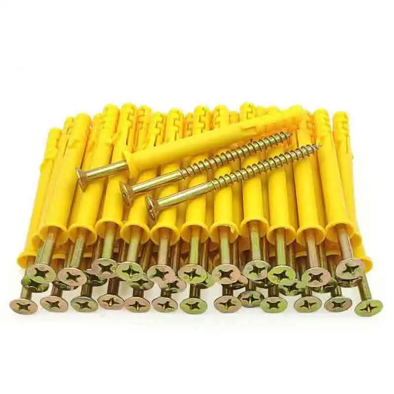 High quality Color Zinc Carbon Steel M6 M8 Chipboard Screw Drywall screws With Yellow Plastic Expansion Screws