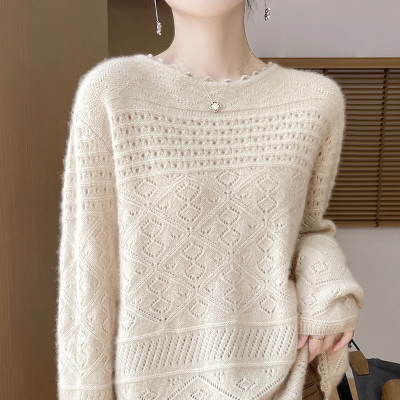 Herbst Winter neue 100% Merinowolle Pullover Damen bekleidung Rundhals-Tops lässig lose gestrickte Pullover Mode koreanischen Umhang