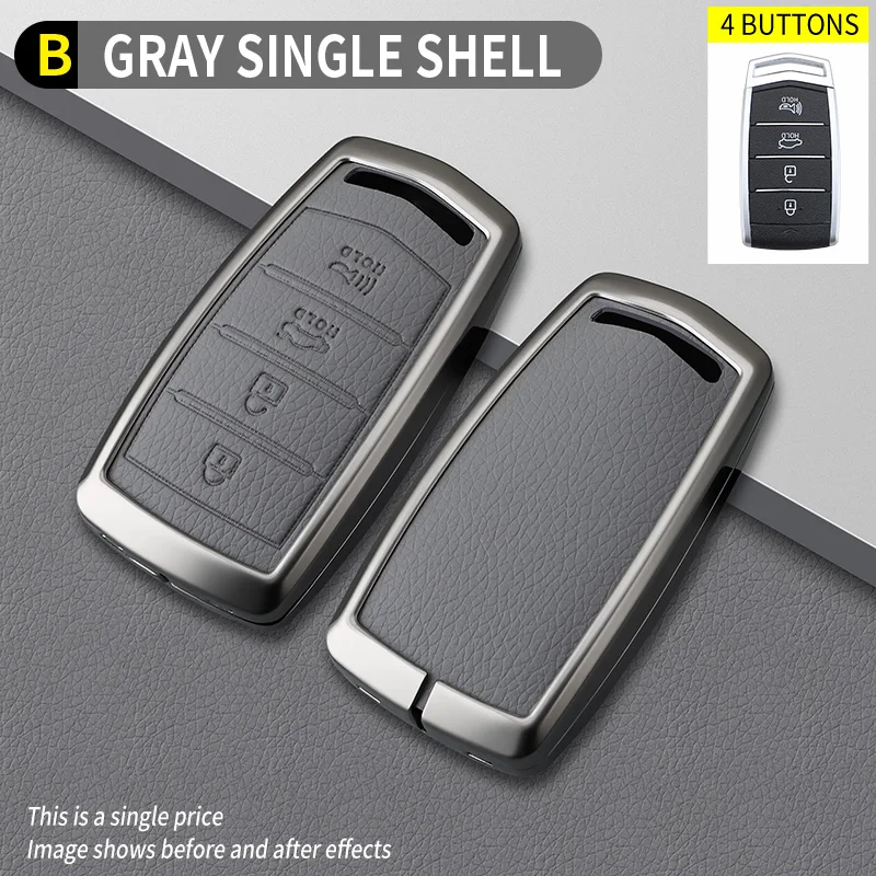 Metal lederen auto smart key case hoes voor HYUNDAI 2020 Genesis G70 G80 EQ900 G90 4 knoppen auto sleutel beschermhoes accessoires