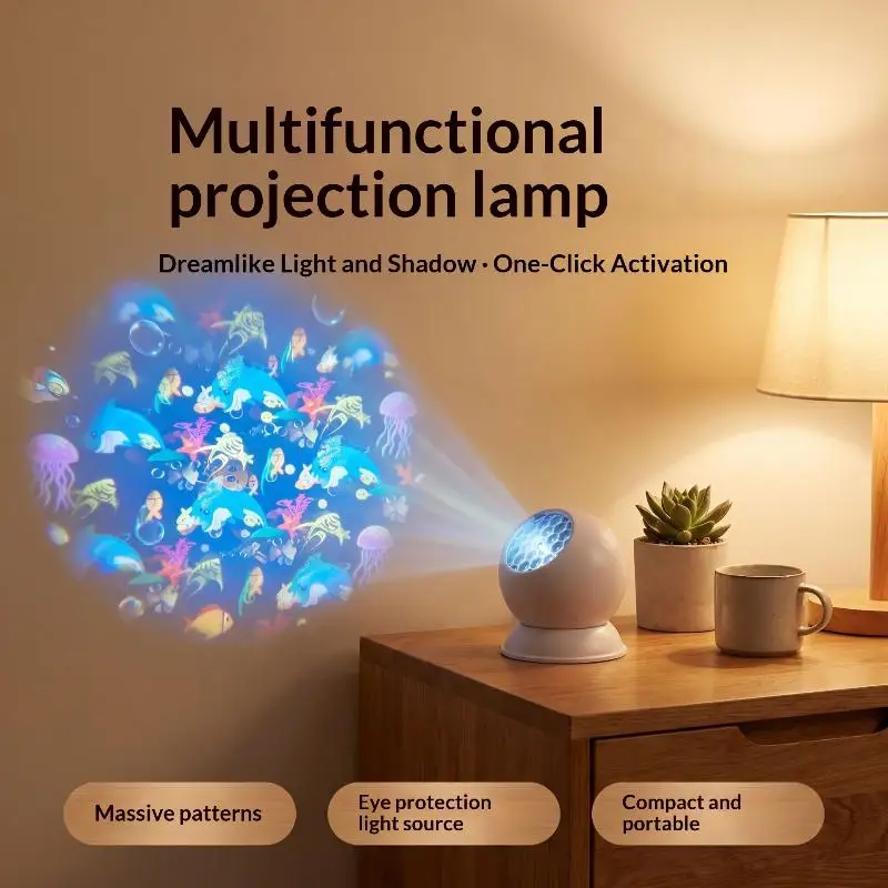 LED Ocean Projector Night Light 360 Degree Rotating Dynamic USB Ambient Lamp For Game Room Living Room Bedroom Atmosphere Decor