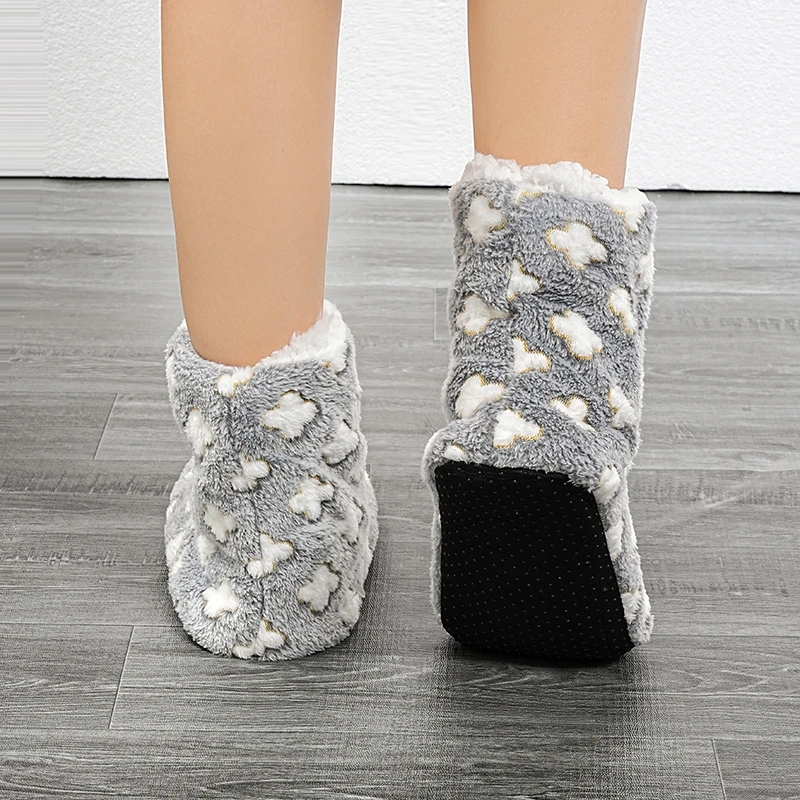 Women Christmas winter home boots Flannel Shell Printed Flower Cotton Boots Winter Home Warm Floor Shoes