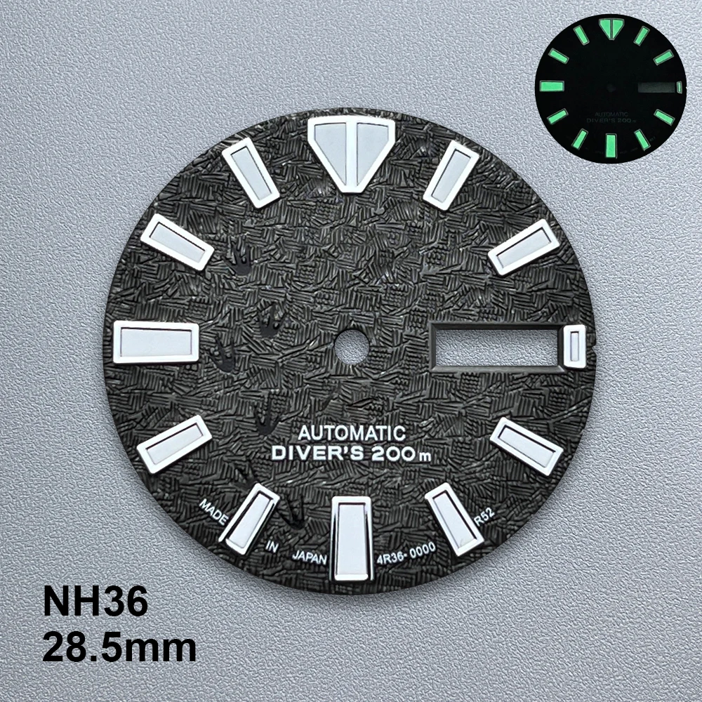 28.5mm S Logo 3D Printing Texture Dial adatto per il movimento giapponese NH36 accessori per la modifica dell'orologio luminoso verde