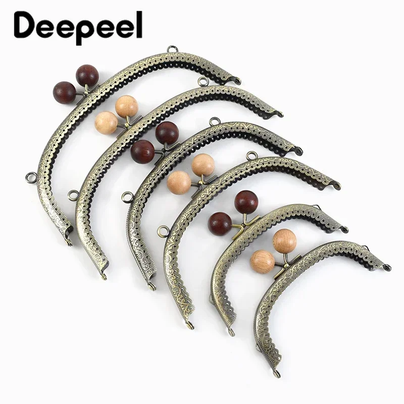 2Pcs 12.5/16.5/20.5CM Wood Bead Head Metal Embossed Purse Frame for Bag Handles Wallet Kiss Clasps Diy Hardware Sewing Accessory