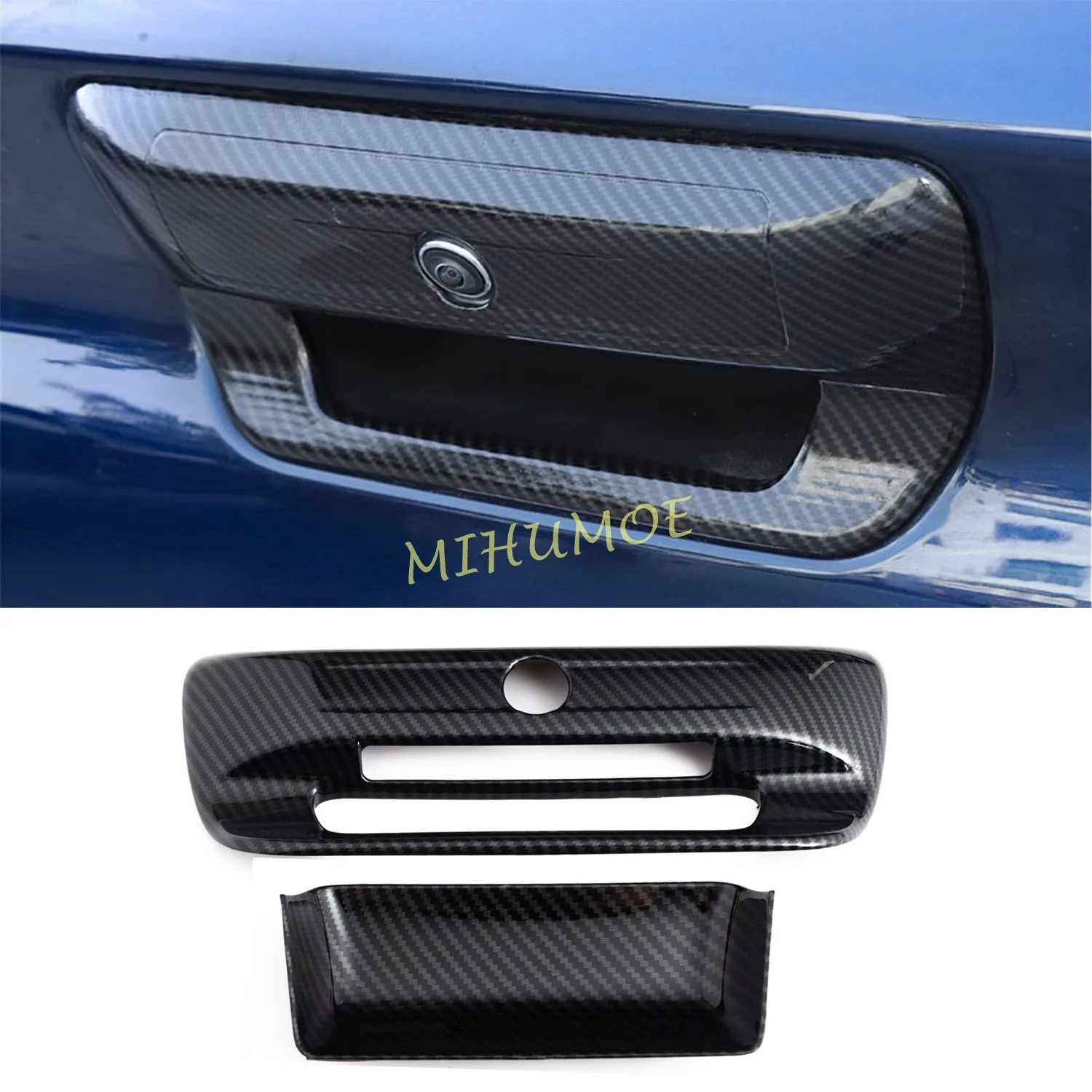 Carbon Fiber Car Tailgate Rear Trunk Door Handle Cover Trim Stylish For Dodge Ram 1500 2019 2020 2021 2022 2023 2024