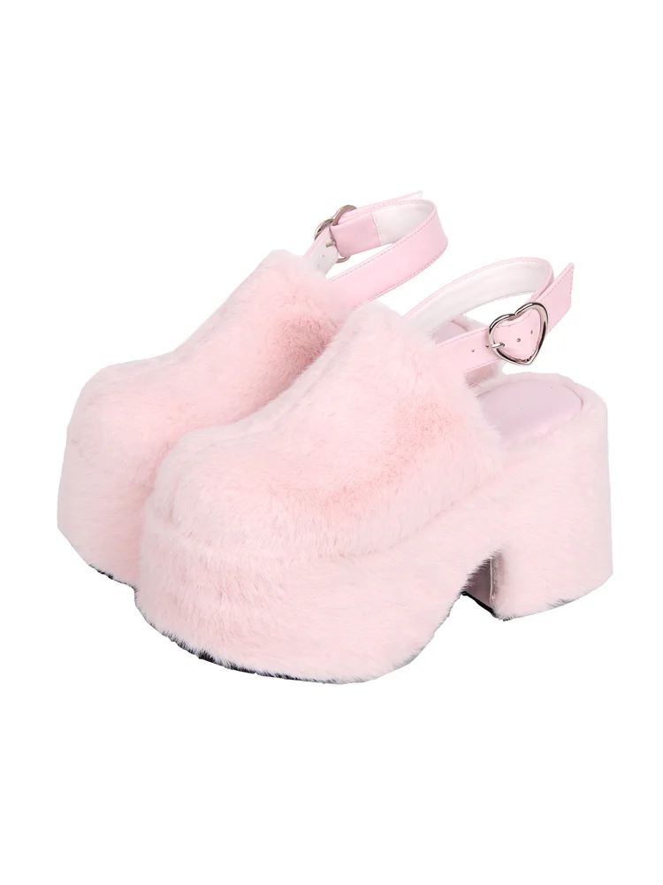 

2025 New Product Lolita Punk Baotou Simple Sponge Cake Thick Bottom Hairy Slippers Lolita Sweet Girl Slippers