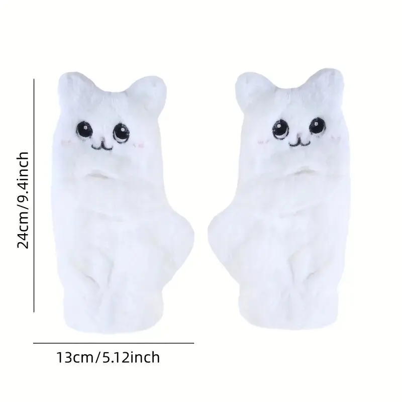 여성 플러시 따뜻한 장갑 모피 사랑스러운 토끼 고양이 장갑 플립 핑거리스 장갑 부드러운 소녀 두꺼운 장갑 유연한 반 손가락 겨울