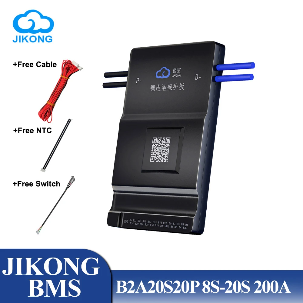 JIKONG BMS JK B2A20S20P 2A Balance Current Smart BMS 200A Bluetooth 36V 48V 60V for Li-ion LTO LiFePO4 Battery Storage System