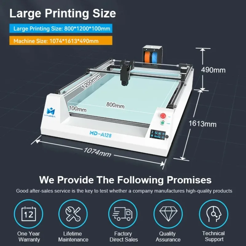 Mingda 3D special offer MD-A128 large format 1200*800*100mm channel letter 3d printer letters printer  print