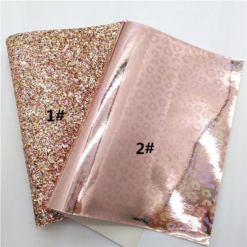 Rose Gold Chunky glitter Leather Leopard Crocodile Pattern Smooth Faux Leather Metallic snake Leather Vinyl for DIY 21x29CM Y251