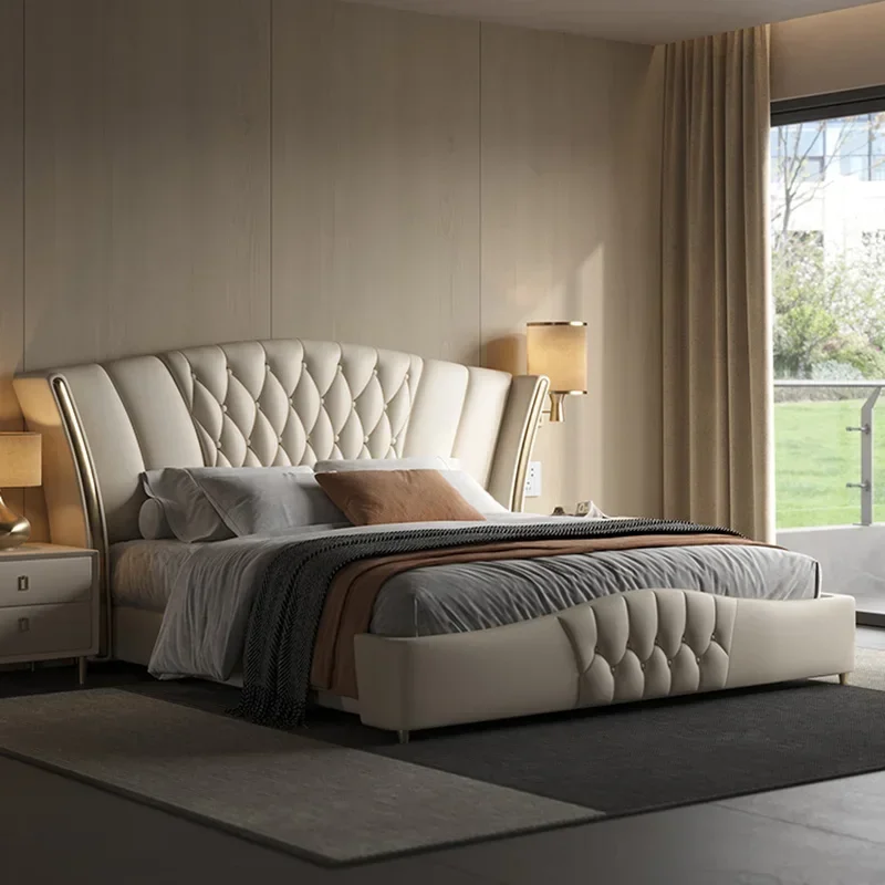 Cama de Lujo con Base Doble, Diseño Europeo, con Función de Masaje, para Dormitorio, Viajes, Hotel, Muebles de Dormitorio, Cama Matrimonial