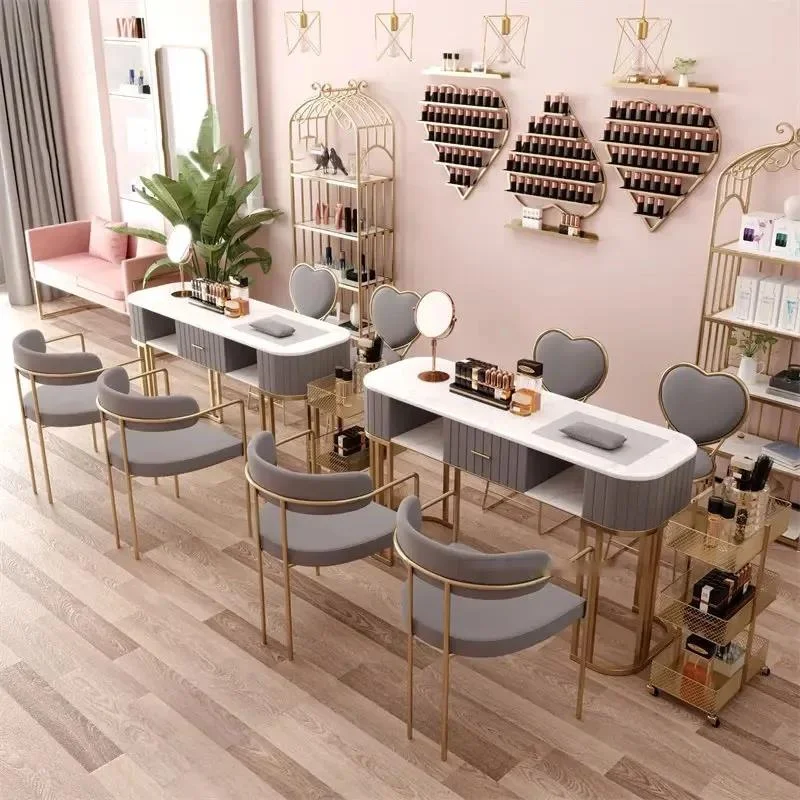 Moderne Minimalistische Manicure Tafel En Stoel Set Lichte Luxe Schoonheidssalon Nagel Tafels Salon Salon Meubels Huishoudelijke Nagel Make-Up Tafel