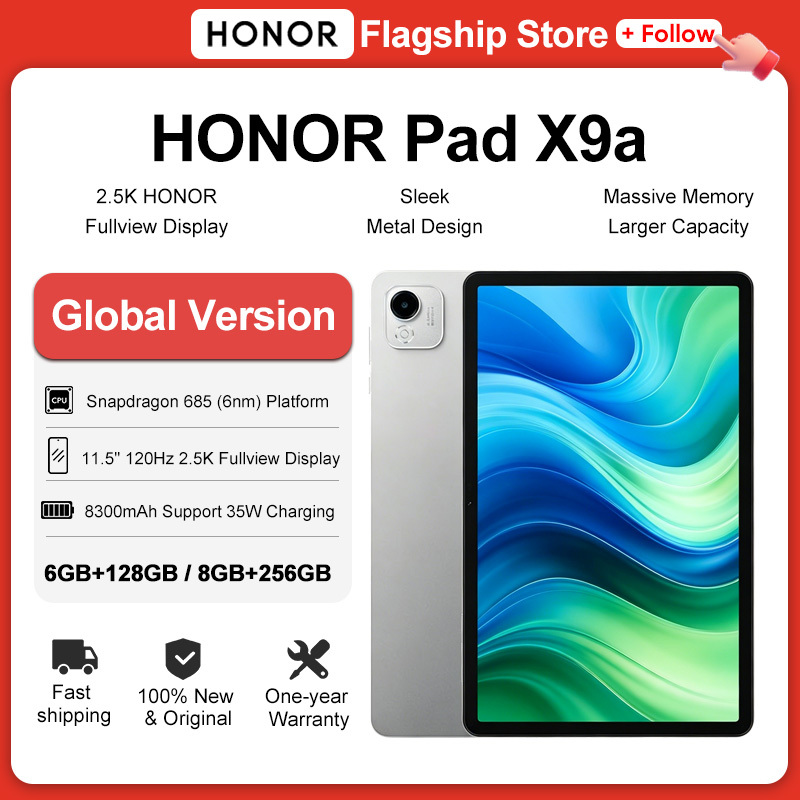 Global Version HONOR Pad X9a 11.5" 120Hz 2.5K Fullview Display Snapdragon 685 Slim Metal Body Tablet WiFi/LTE Android15 8300mAh