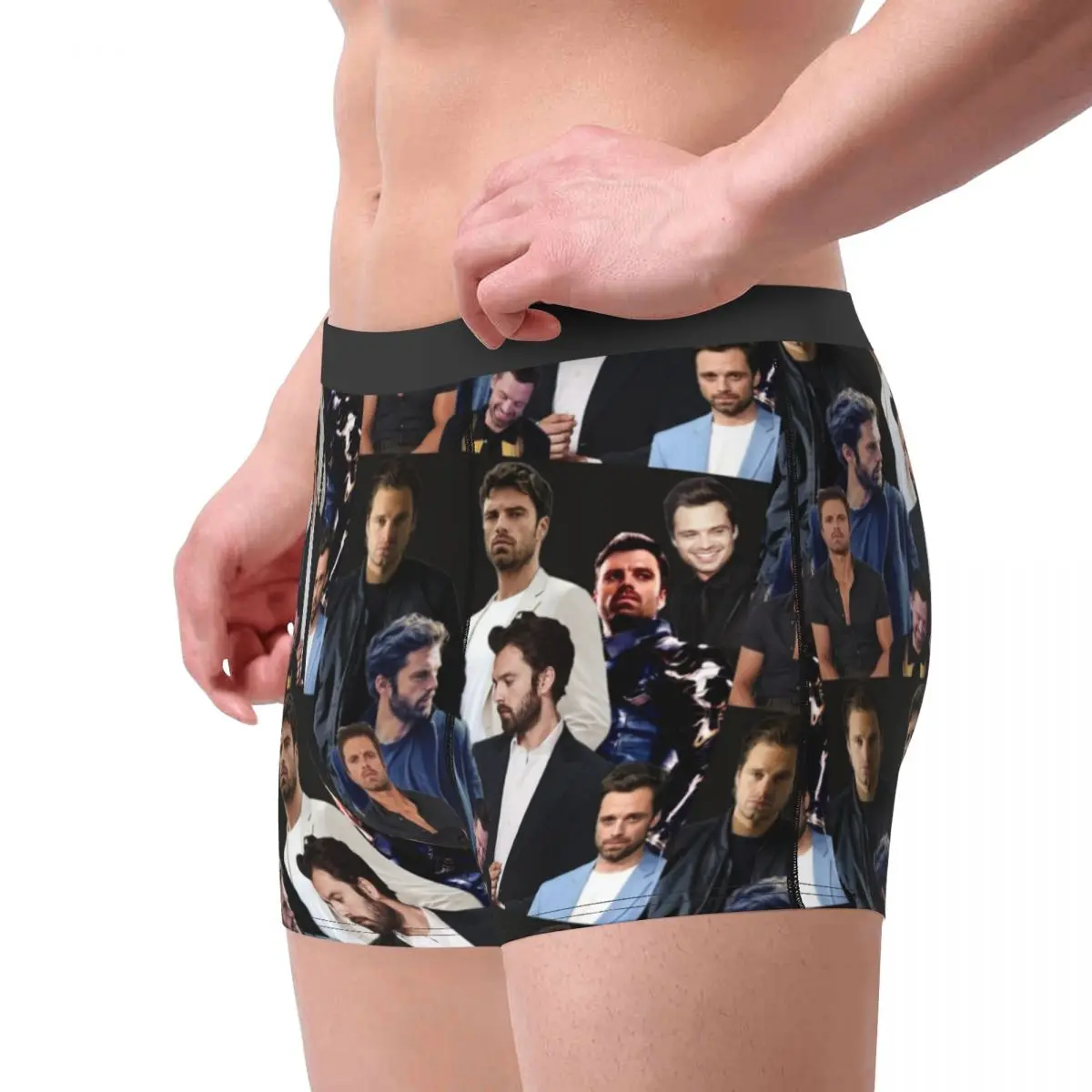 Men Sebastian Stan Collage Boxer Briefs Shorts Panties Breathable Underwear Actor Homme Humor Underpants