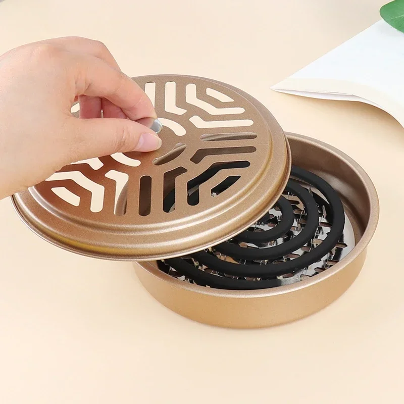 1pc Stainless Steel Mosquito Coil Holder Waterproof Round Mosquito Incense Box Outdoor Household Iron Art Aromatherapy Ash Tray