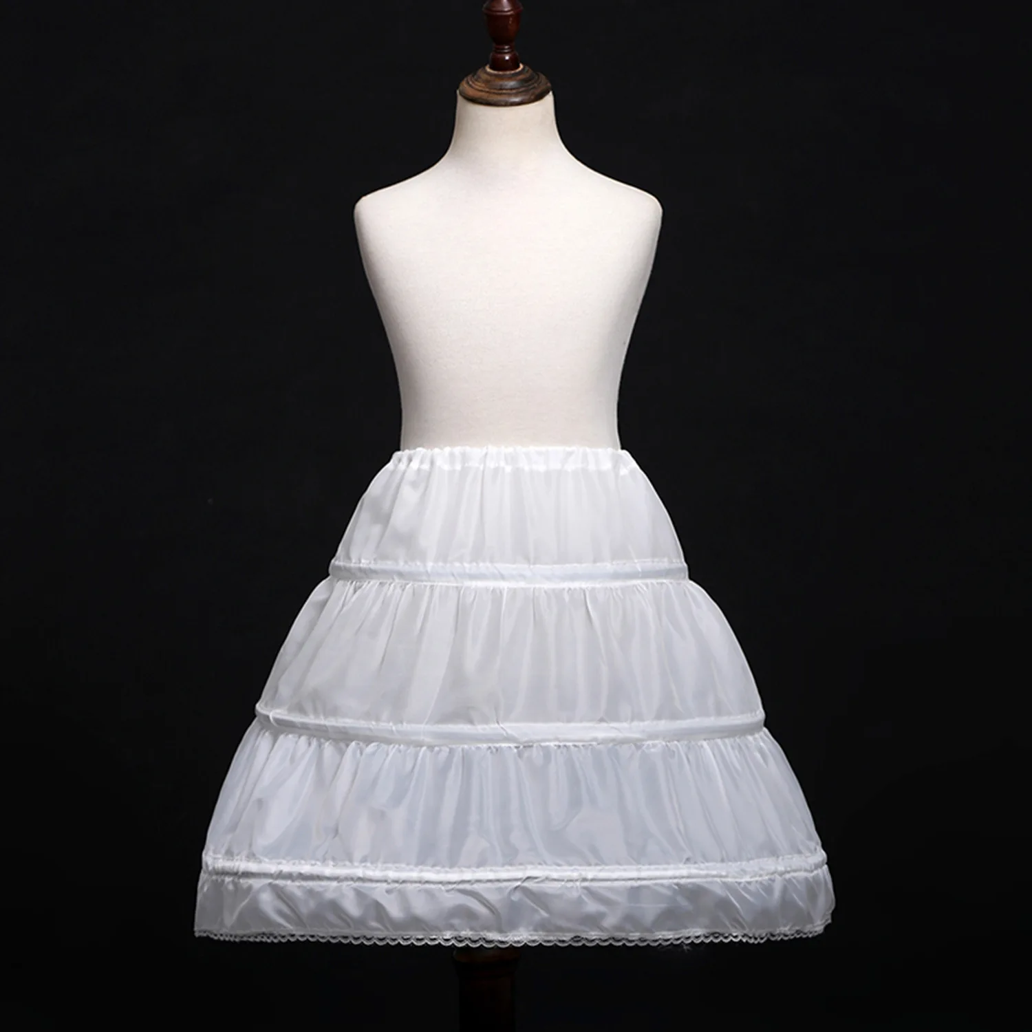 Saia branca com uma linha, 3 aros, para as crianças, menina flor, crinolina, guarnição do laço, vestido, underskirt