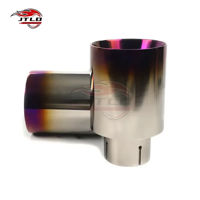Universal Titanium Double Layer Exhaust Tip - 63mm/76mm Inlet Carbon Fiber Look Heat Shield, Polished Welded-On Muffler Tip