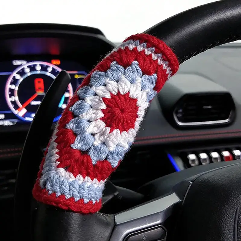 

Crochet Steering Wheel Cover Car Interior Handmade Knit Soft Fabric Protector Non Slip Universal Design Comfortable Grip