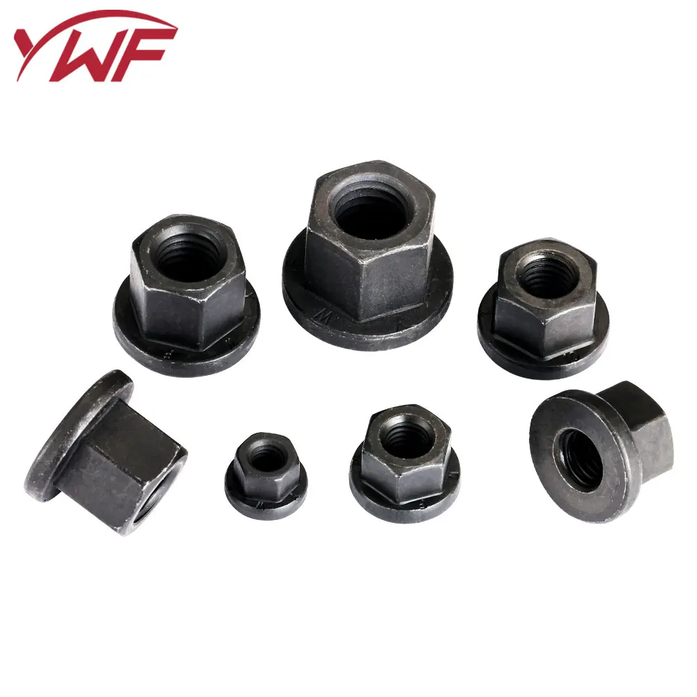 1Pcs 5Pcs 10Pcs Black Flanged Nuts Carbon steel M6 M8 M10 M12 M14 M16 M18 M20 M22 M24 Hex With Collar Nuts High Steel DIN6331 AC