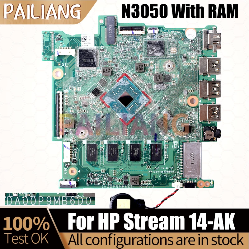 For HP Stream 14-AK Notebook Mainboard DA00P9MB6D0 SR29H N3050 With RAM 905304-001 L06655-001 Laptop Motherboard Full Tested