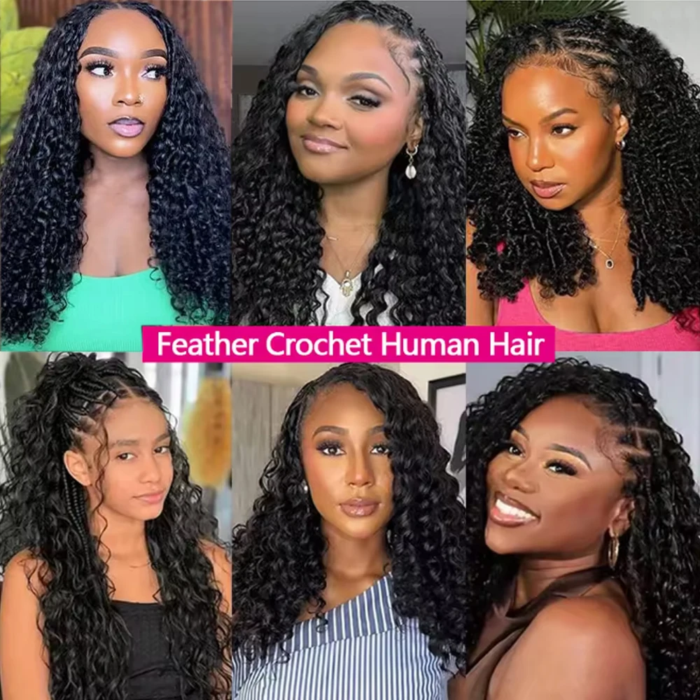 5 Pack Burmese Curly Crochet Hair Knotless Feather Pre-Separated Crochet Braids Light Weight Reusable Brazilian Hair Extensions view 6